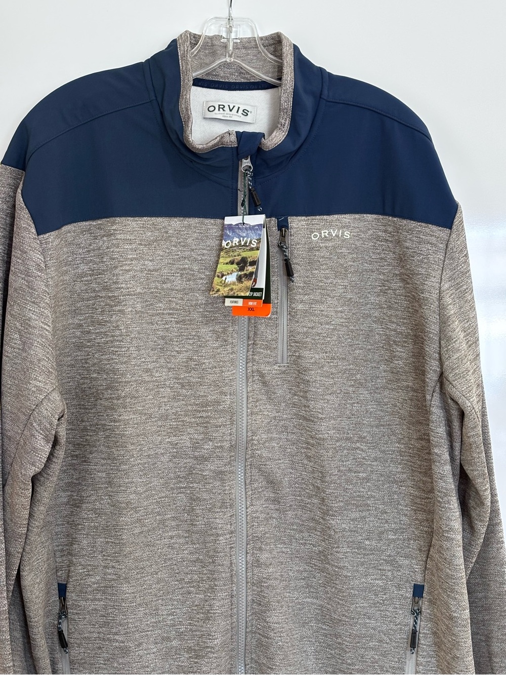 NWT Orvis Men's Bonded Mesh Full-Zip Fleece Jacket XXL Gray & Blue